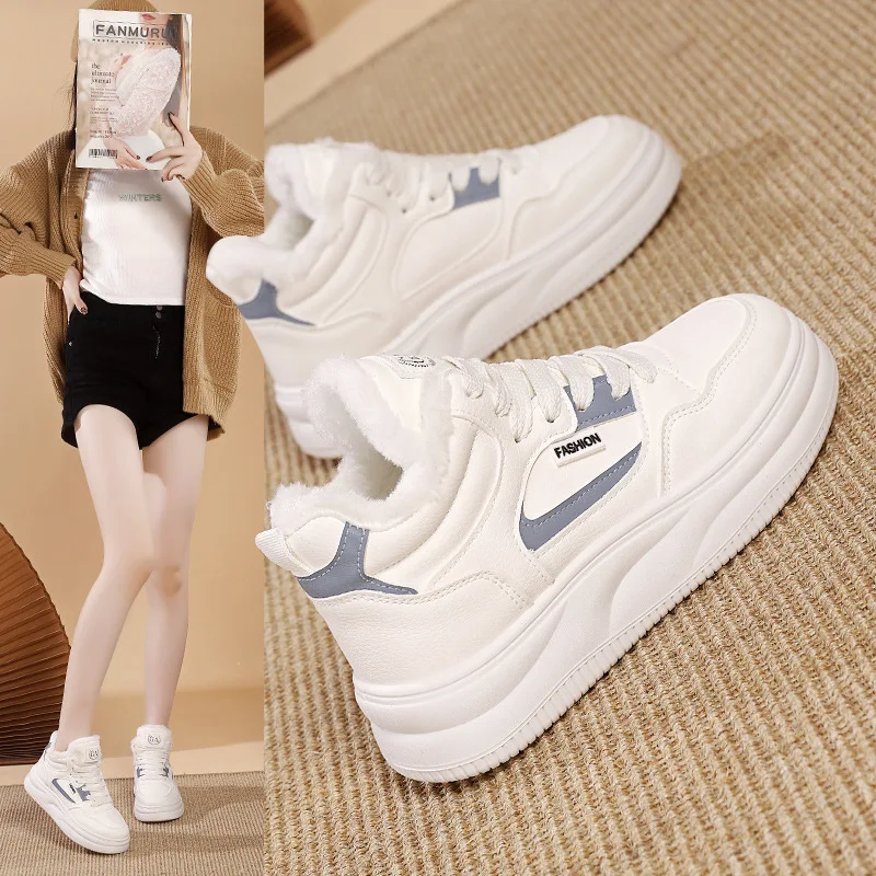 

Winter Warm and Velvet White Shoes for Women New Korean Edition for Female Students Sports and Leisure Board Shoes Trendy