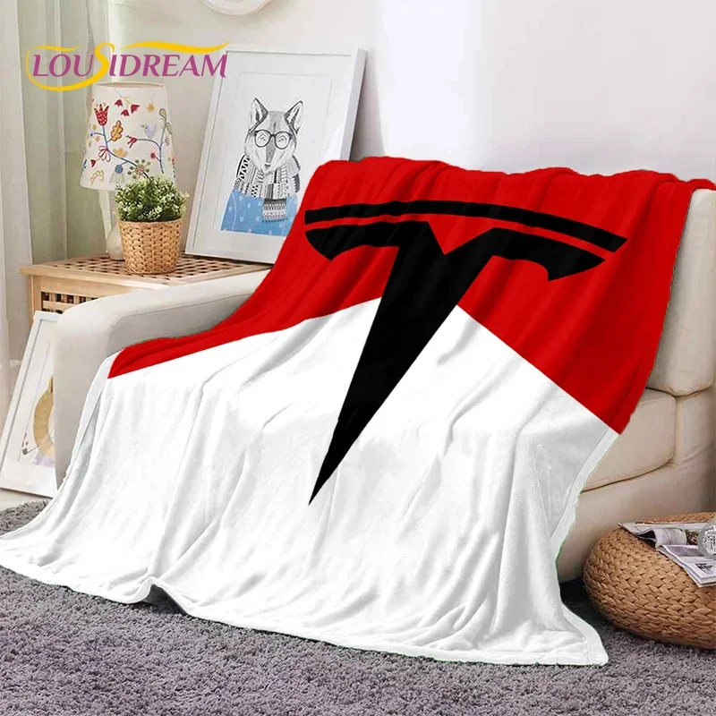 3D Printing Tesla Car Logo Soft Flannel Blanket for Beds Bedroom Sofa Picnic,Throw Blanket for Cover Outdoor Leisure Nap Gift