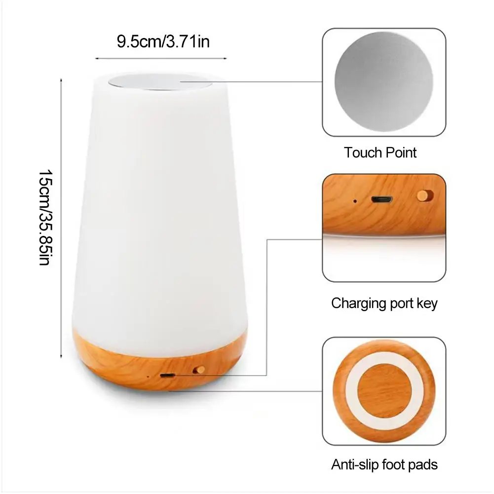 مصباح LED بمستشعر لمس من الخشب الحبوب، 13 لونًا متغيرًا مع جهاز تحكم عن بعد، طاولة بجانب السرير USB قابلة للتعتيم #6