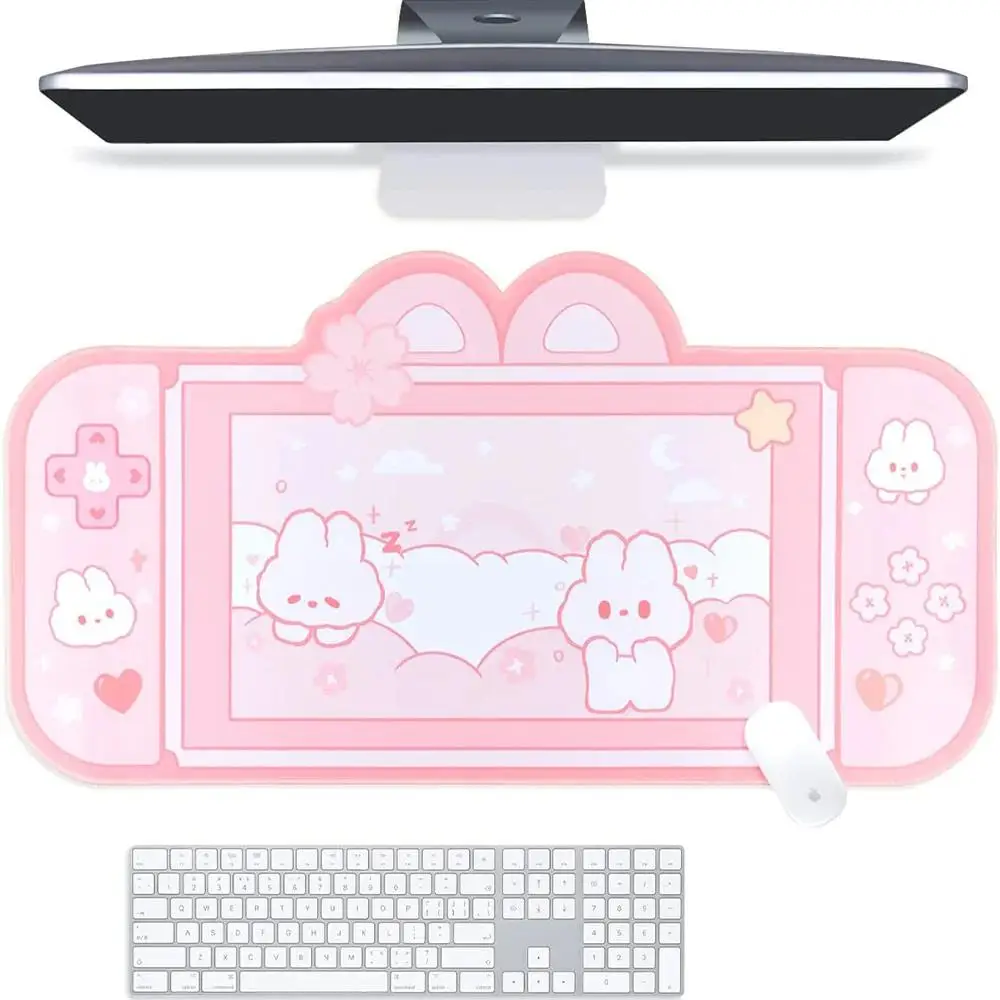 

Kawaii Pink Mouse Pads Keyboard Gaming Mats Bunny Desk Pad Switch Mousepad Animal Cute Anime Rabbit Desk Mat Blotter Protector