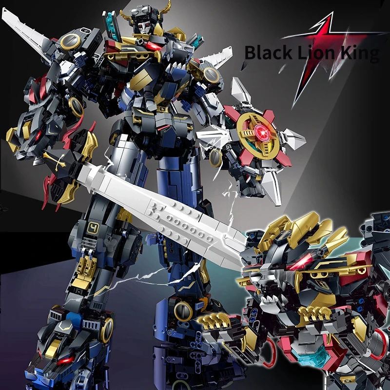 80507 Beast Theme Black Lion Combined Mecha Building Blocks Large Size Robot Model Movable Joints Display Base Desktop Display