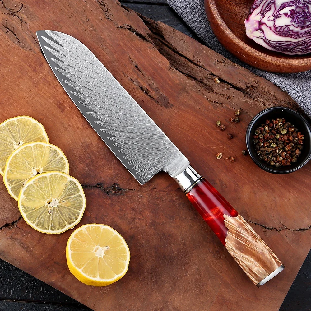 

Hand-Forged Damascus Steel Santoku Knife Japanese Chef Knife Sharp and Durable Vegetable and Meat Cutting Knife Ergonomic Handle