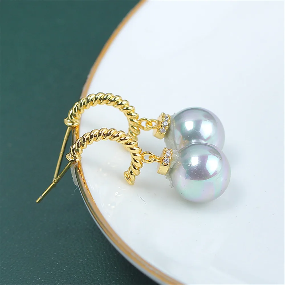 14K Gold Wrapped Simple Fried Dough Twists Half Circle Pearl Earrings S925 Silver Needle Earrings Empty Support DIY Accessories