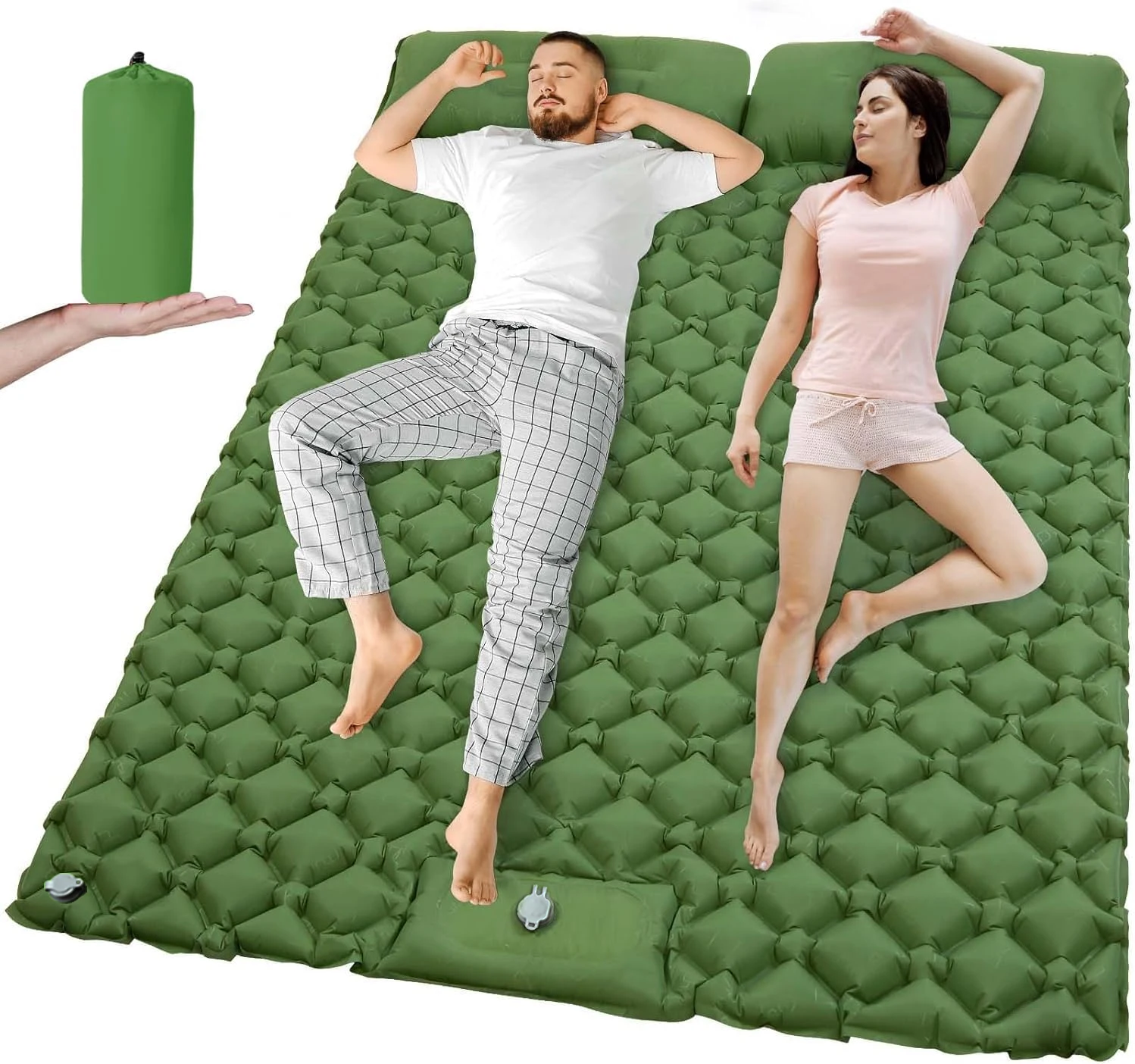 屋外キャンプ用ダブルインフレータブルマットレス、エクストラワイド寝袋、超軽量折りたたみベッド、寝具マット、車旅行用マット