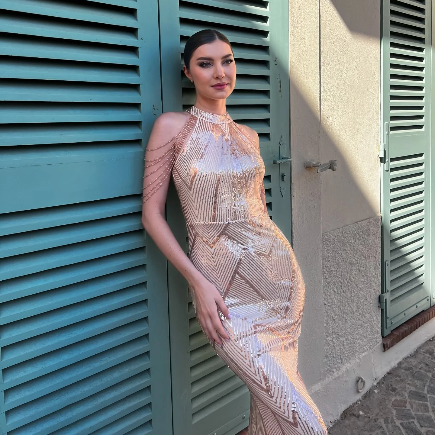 Oligai espumante sereia vestido elegante lantejoulas vestido de noite banquete moda clássico vestido de baile ouro cristal vestido luxo