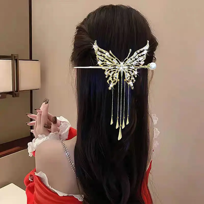 

Chinese Style Tassels Butterfly Hair Sticks for Women Ladies Girls Hairpins Hair Clips Accessores Female Hair Styling Tools