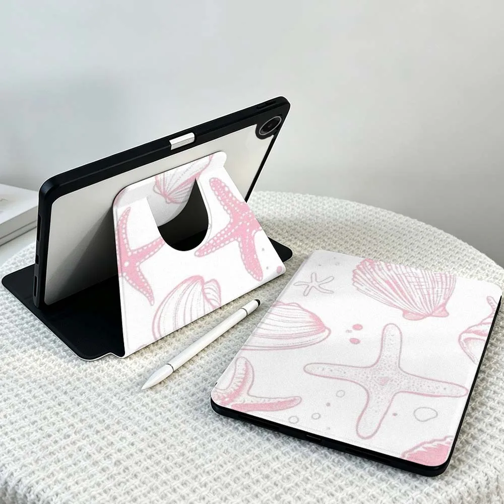 Simple Pink Seashell Starfish For Samsung Galaxy Tab S11 S10 S9 S8 A11 FE Plus Ultra 360° Rotation Stylus Storage Tablet Case