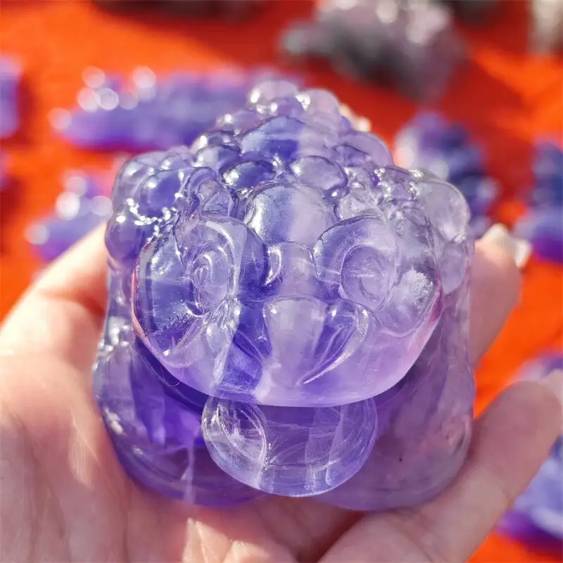 Natural Purple Fluorite Jin Chan Carving Crystal Healing Reiki Halloween Gift Festival Craft For Decoration 1pcs