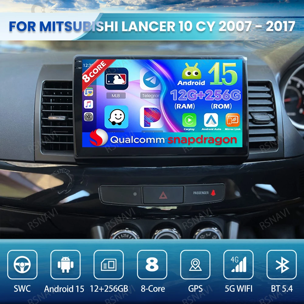 

Android 15 Car Radio For Mitsubishi Lancer 10 CY 2007 - 2017 Qualcomm Stereo Wireless Carplay Auto QLED DVD DSP 5G WIFI 4G LTE