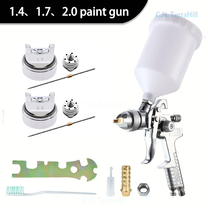 HVLP Pneumatic Air Spray Gun H827 with 1.4/1.7/2.0mm Nozzles & Regulator Gauge for Auto Car Furniture Repair Painting