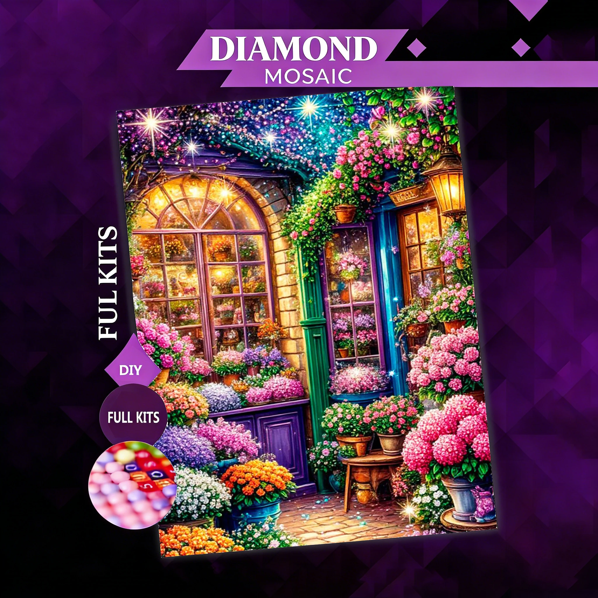 AZQSD 2026 Diamant-Mosaik „Blumenladen-Landschaft“ – Komplettset mit Strass-Blumen für Wohnzimmer-Gemälde – Neuheiten