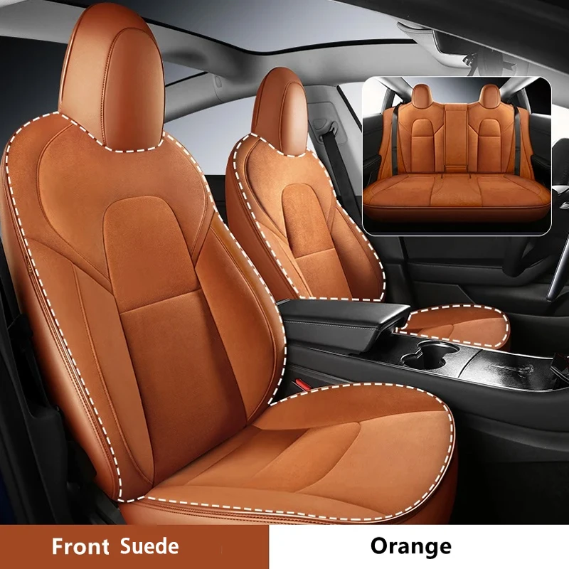 Custom Fit Car Alcan tara Seat Cover For Tesla Model Y 3  Car Accessories Specific For Tesla Full Covered For 5 Seaters Orange