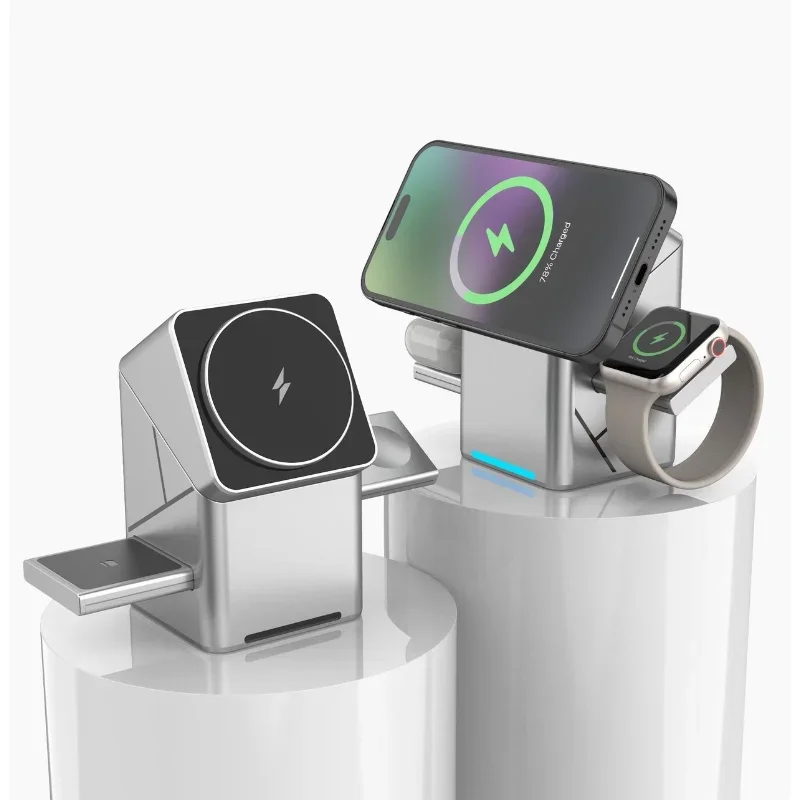Magic Cube Spin Wireless Charger with Strong Magnetism 15W Fast Charging 3-in-1 New Desktop Wireless Charger for Cross-border