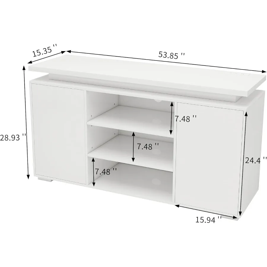 Suporte de TV brilhante, centro de entretenimento moderno com armazenamento, 2 portas para TVs de até 60 polegadas, mesa de console de mídia com luzes LED