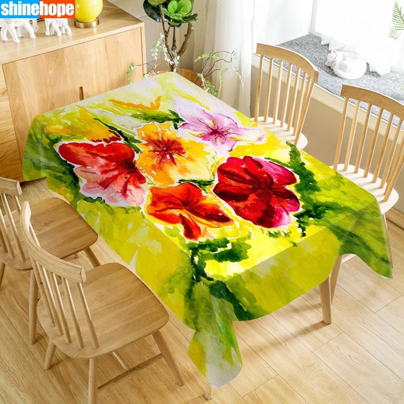 New Arrival Custom Abstrakte Blumen Bilder Flower Table Cloth Waterproof Oxford Fabric Rectangular Home Party Tablecloth