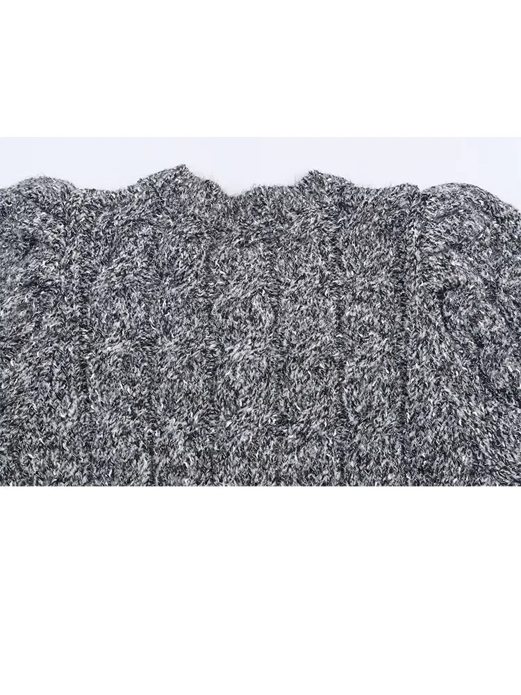 Hh mulher nova moda inverno puff mangas curtas único breasted jaqueta de malha feminina casual estilo rua camisola casaco