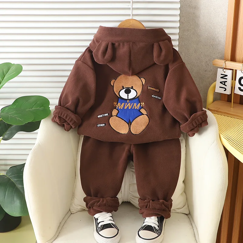 طقم النسخة الكورية الجديدة للأطفال لعام 2025 على شكل دب كرتوني للخريف والشتاء للأولاد مع طقم مكون من قطعتين بقلنسوة من عمر 0 إلى 5 سنوات #6