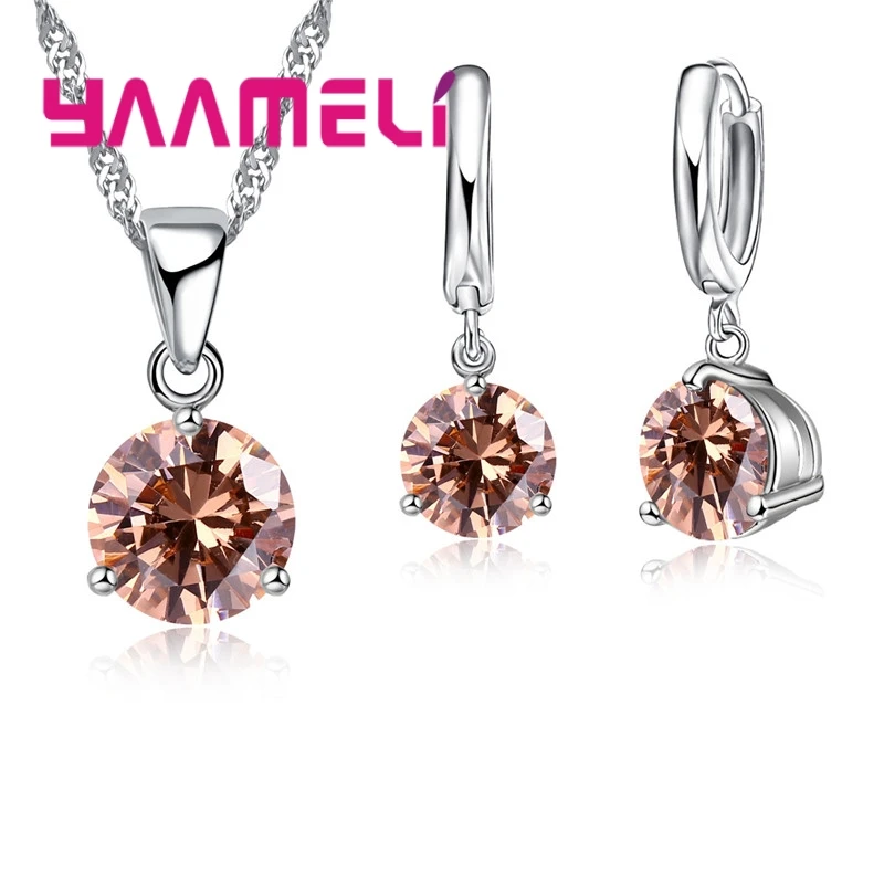 Promotions!!Canndy Colors 925 Sterling Silver Wedding Elegant Jewelry Sets CZ Crystal  Crystal Pendant Necklace Earrings