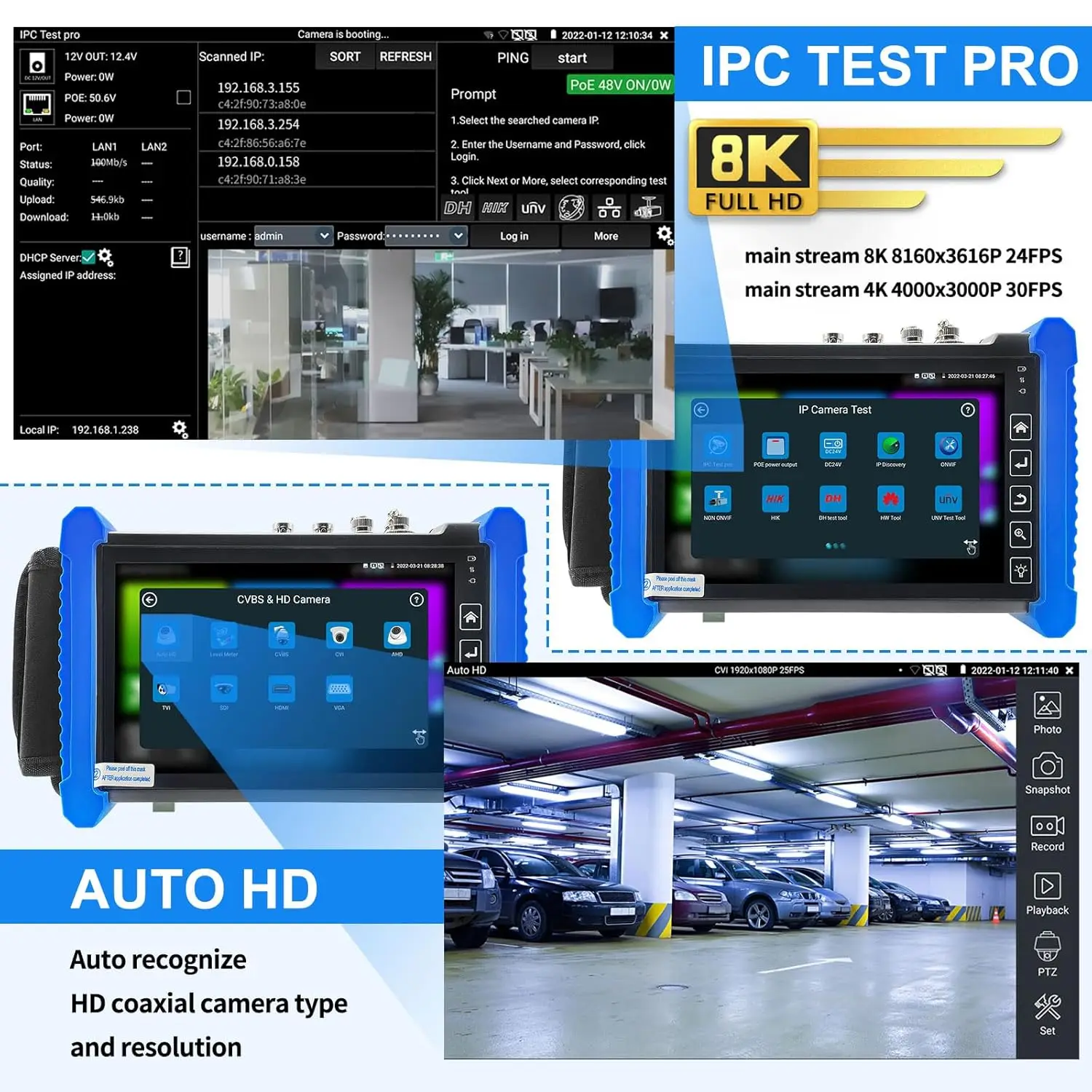 Rsrteng Cctv Tester,Ipc-7600Covtadhs Plus 8K 32Mp Ip Camera Tester With Cable Tracer 4K 8Mp Ahd Cvi Tvi Sdi Cvbs Test Full