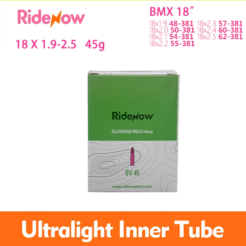 RideNow-tubo interior de TPU para bicicleta, neumático de 16 "18/305" 381x1.5/1.75/1.9/2.0/2.1/2.2/2.3/2.4/2.5 BMX plegable, válvula francesa, 45mm