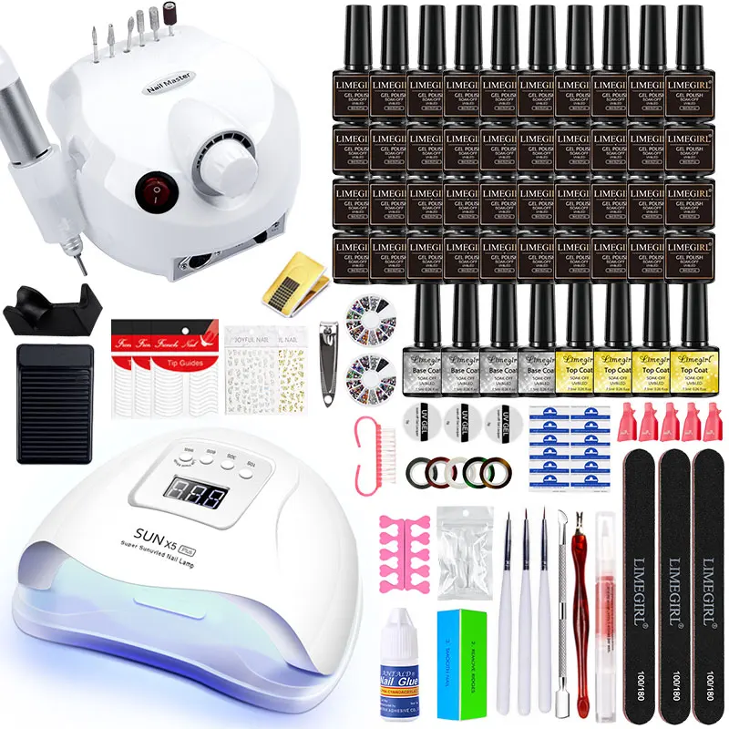 Set Manicure con LED Nail Dryer Nail Set Kit trapano elettrico per unghie Set di strumenti per unghie Kit smalto Gel per unghie per principianti di Nail Art