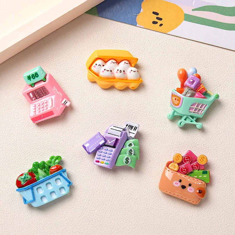 10pcs New Shopping Collection Resin Food Play Cabochon Flatbacks for DIY Decoration Accessories Wholesale Ornament Bulk Supplier