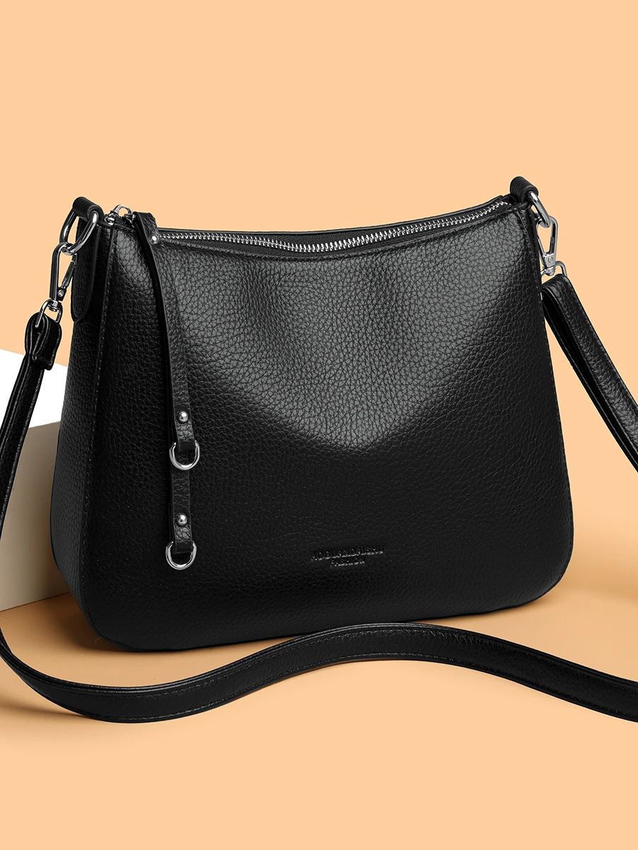 

Сумка через плечо из натуральной кожи, женская большая вместительная диагональная сумка на одно плечо, повседневная сумка на молнии с мягкой ручкой