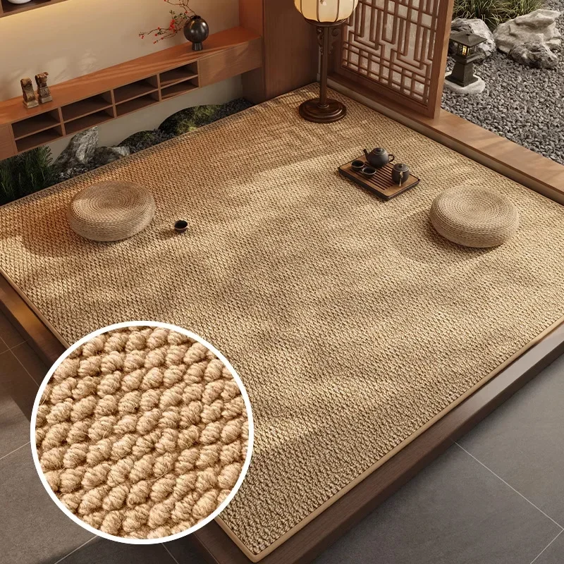 Japanese Style Sisal-Like Rug Natural Wood Living Room Bedroom Tatami Mat Breathable Easy-Care Floor Mat