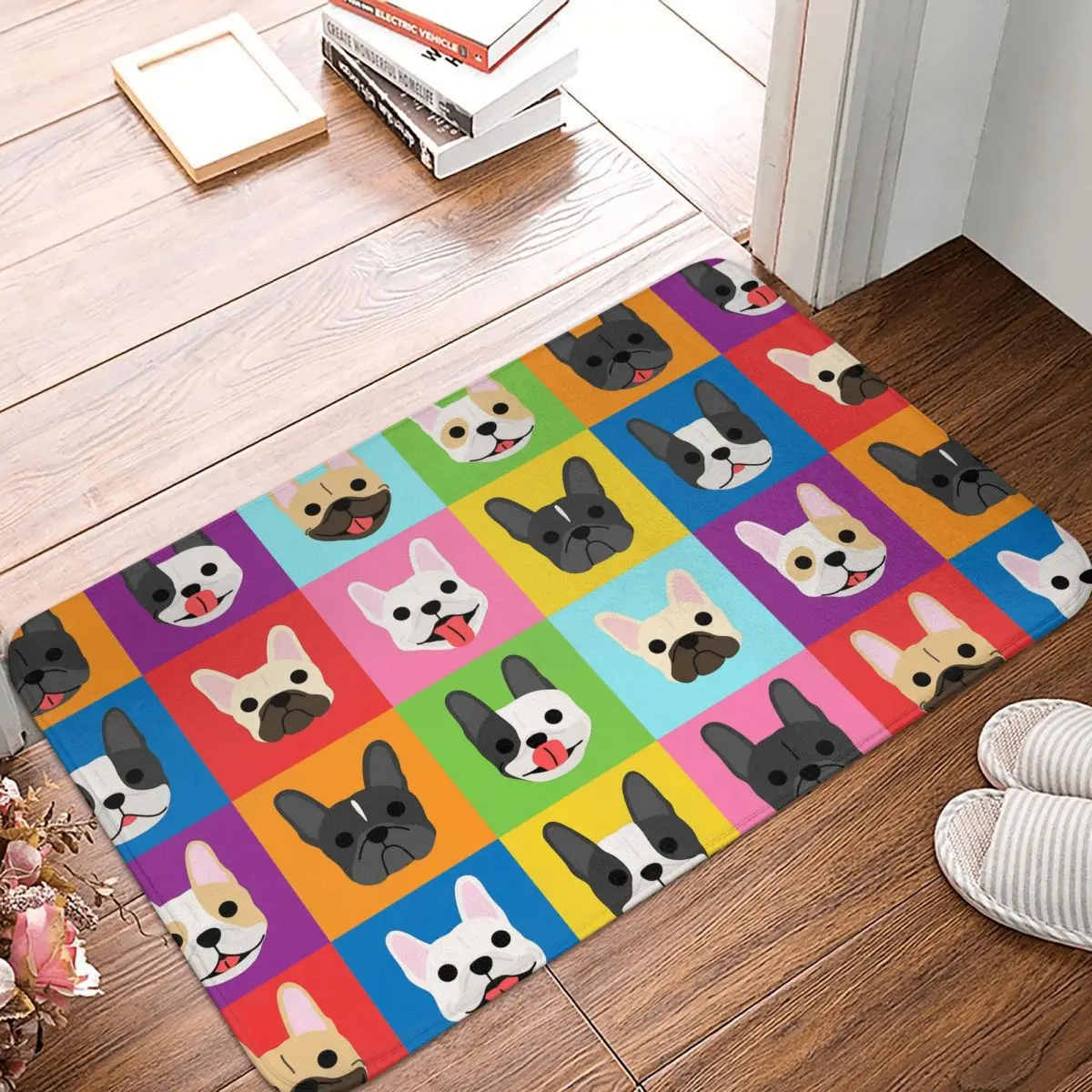 French Bulldog Non-slip Doormat Checkered Bulldog Living Room Kitchen Mat Prayer Carpet Indoor Modern Decor