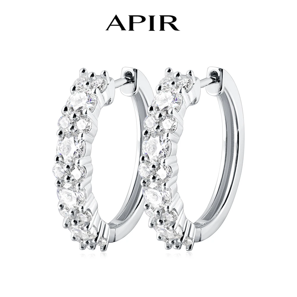 

APIR 20MM Half Moissanite Hoop Earrings for Women 925 Sterling Silver D Color VVS1 Lab-Created Diamond Hoops Party Fine Jewelry
