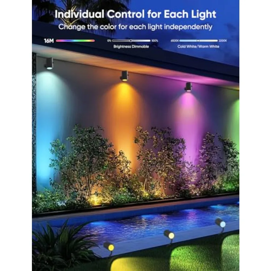 Outdoor Spot Light 00lm Smart Landscape Lighting Kit RGBCW Color Changing Low Voltage Landscape Lights IP65 Waterproof App/Voic