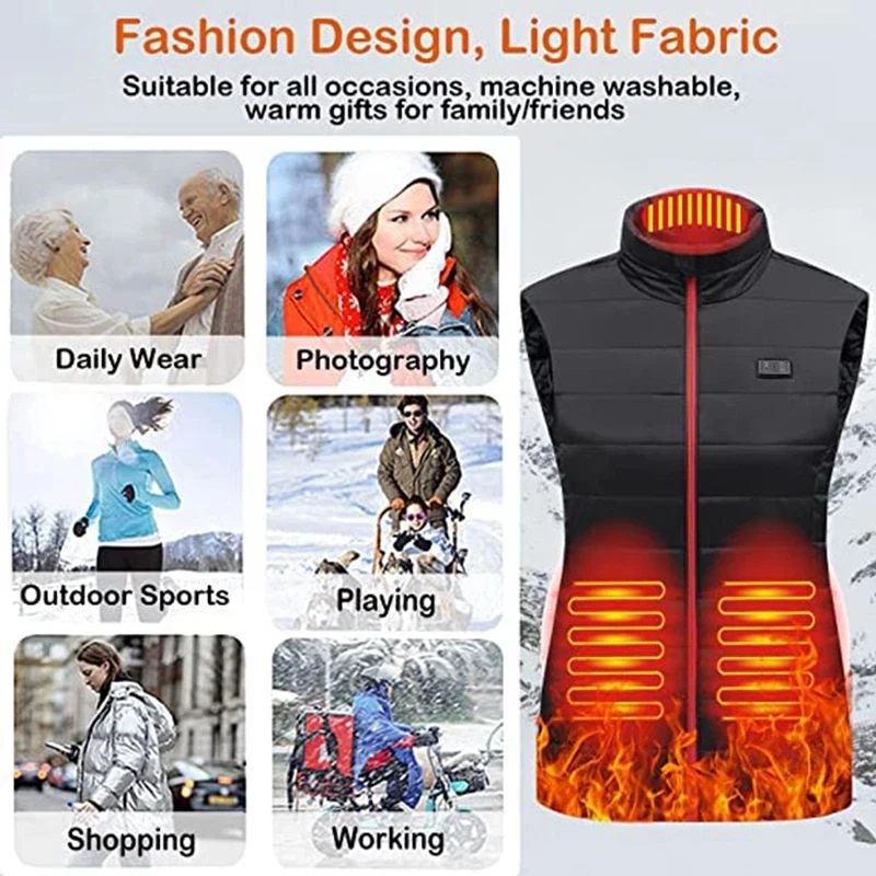 Women 9 Heated Vest Zones Electric Heated Jackets Women Sportswear Heated Coat Graphene Heat Coat USB Heating Jacket For Camping