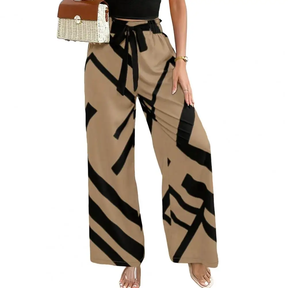 Women Wide-leg Pants Loose Fit Bottoms Elastic High Waist Women's Casual Pants Adjustable Drawstring Wide Leg Trousers with Line