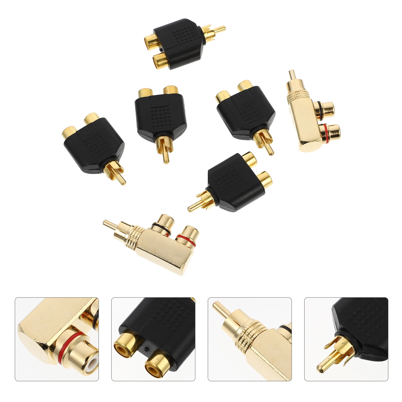 

7pcs /Set 90 Degree Copper Splitter Male To 2 Female Audio Plug Adapter For Microphone Mixer Subwoofer Gold Plated Durable