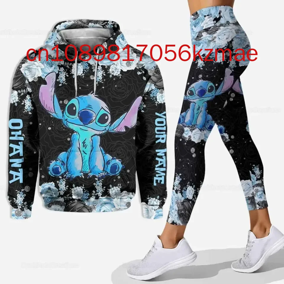 Free Custom Name Disney Stitch Hoodie And Leggings Women\'s 2024 New Hoodie Yoga Pants Sweatpants Fashion Sets