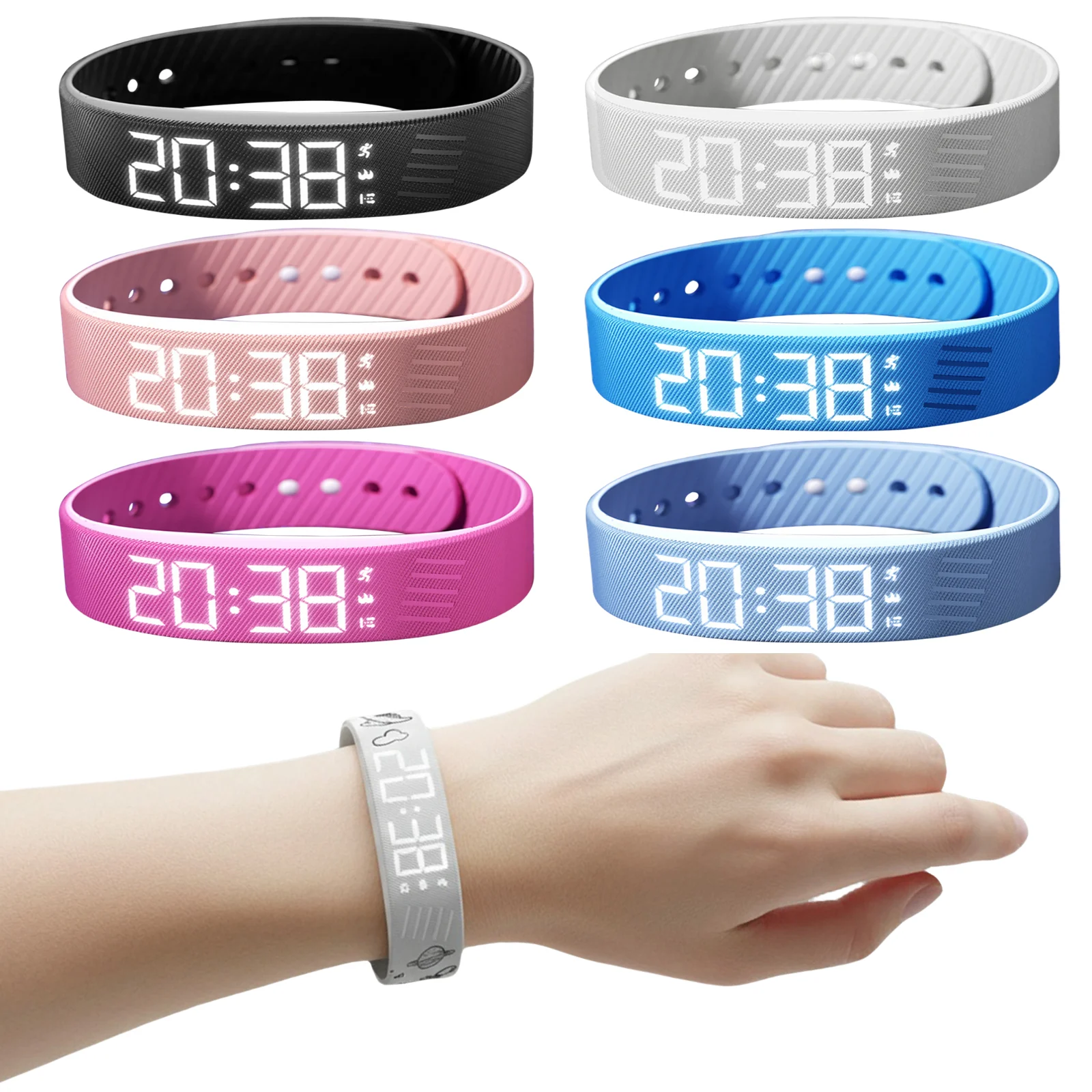 

Вибрационный браслет-будильник водонепроницаемый, бесшумный, с функцией подсчета шагов и шагомером для глубокосонящих и пожилых людей