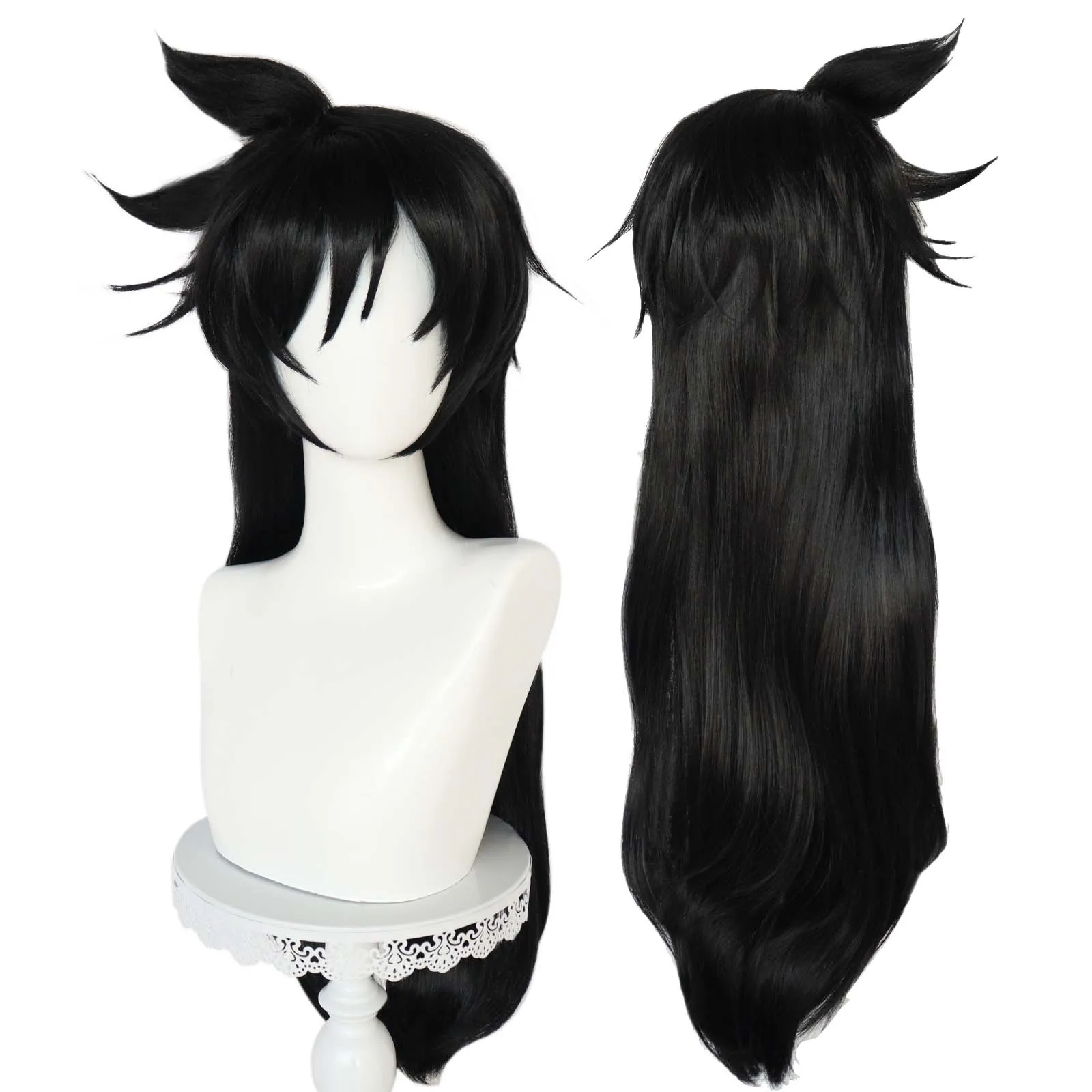 Women Anime Detective Ran Mouri Cosplay Long Black Brown Heat Resistant Synthetic Hair Wig