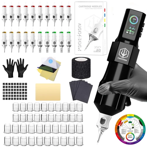 Imagen 2 del producto Kit de Tatuaje POSEIDON V6, Aguja para Tatuaje, Kit de Tatuaje para Maquillaje Permanente, Kit de Máquina de Tatuaje, Pluma de Tatuaje Inalámbrica Negra
