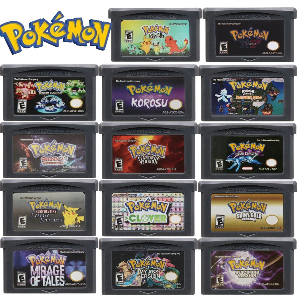 

GBA Game Cartridge 32-Bit Video Game Console Card AshGray Liquid Crystal Light Platinum Moemon Emerald English Language