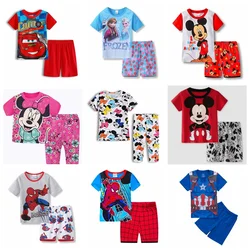 Pijama de Spiderman para niños y niñas, camiseta de manga corta, conjunto de ropa de algodón con dibujos animados de Mickey Mouse, ropa de dormir para verano