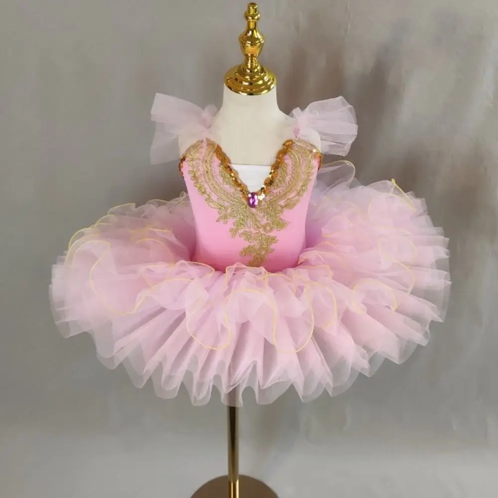 Modisches Pailletten-Ballettkleid für Kinder Strass Modernes Aufführungskleid Bauschiges Partykleid Ballett-Tutu Tanzkleid