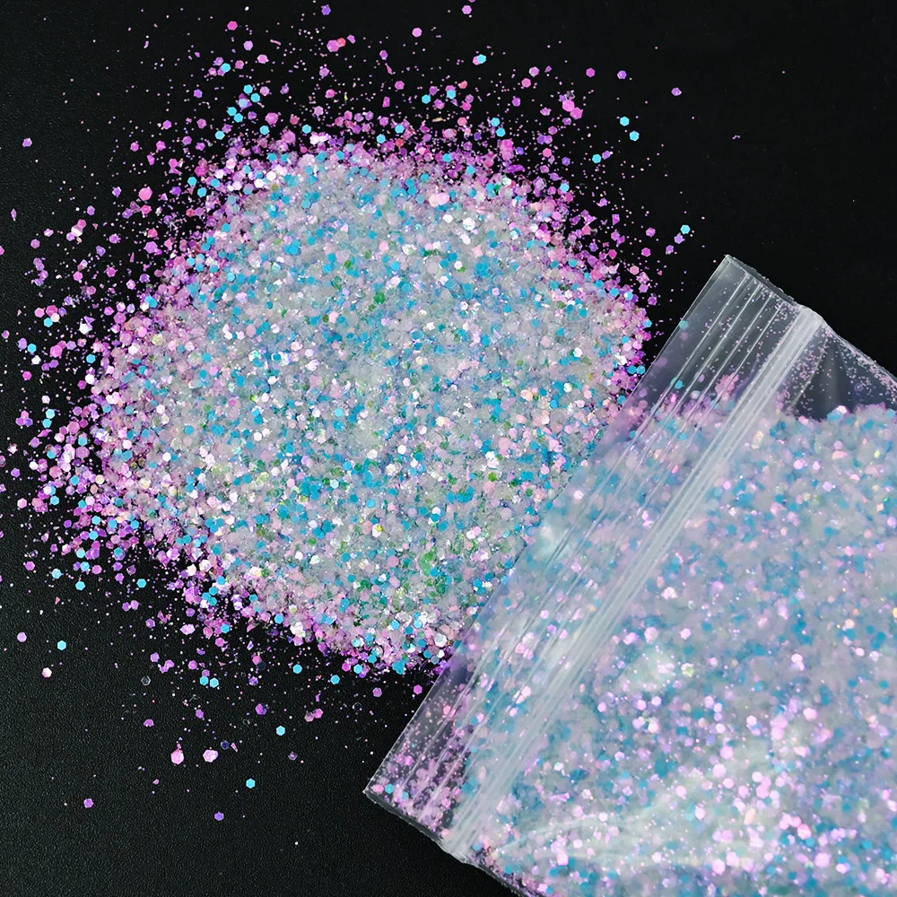 50g Sparkly Purple Nail Powder Mixed  Gradient Iridescent Glitter Nail Art Sequins Symphony Spangle Manicure Nail Art Paillette