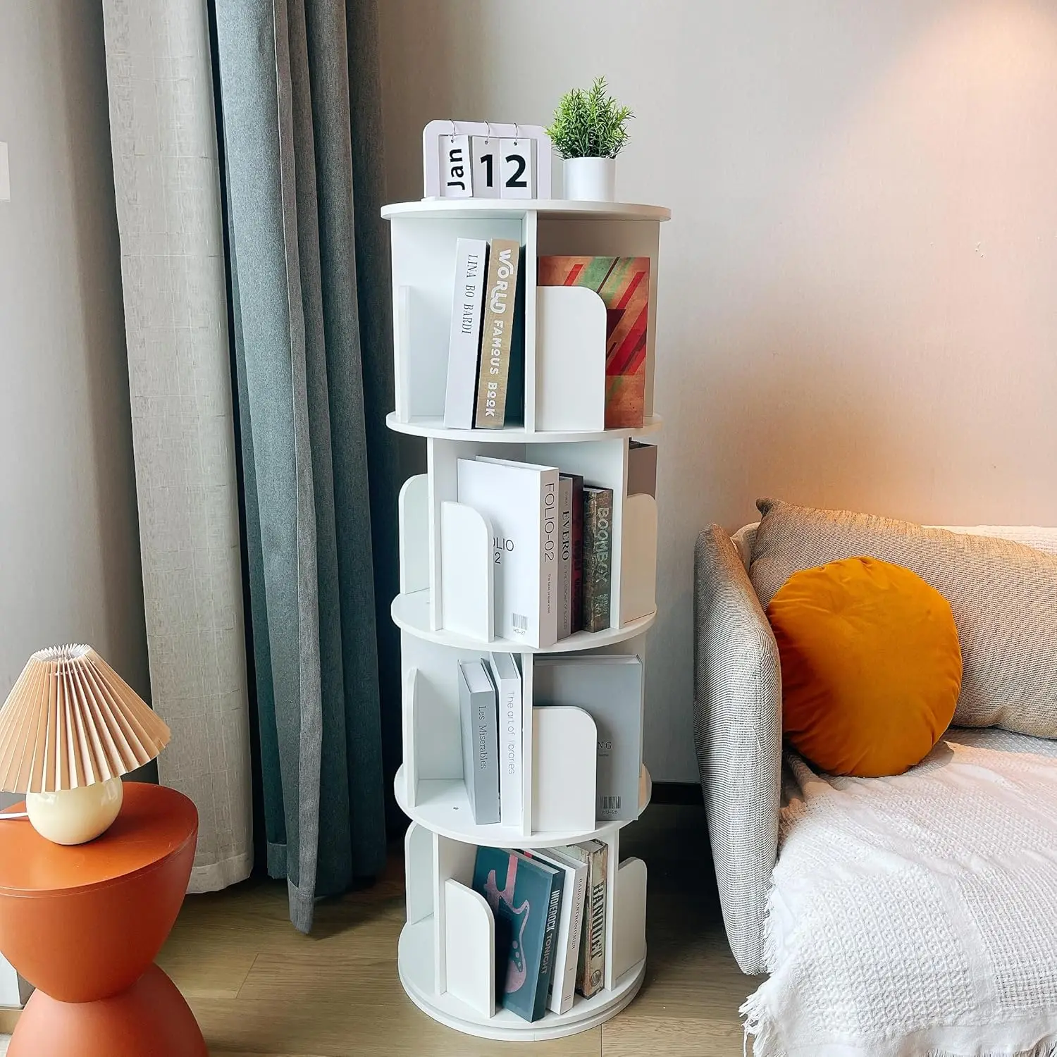 

Rotating Bookshelf 360 Display Floor Standing Bookcase Storage Ra For Kids&Adults Multi-Functional Bookshelf Organizer (White