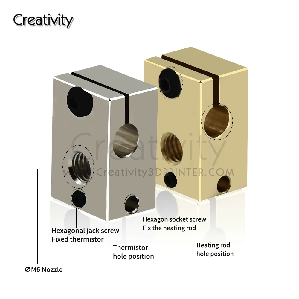 V6 PT100 Heizblock aus plattiertem Kupfer und Messing, 3D-Druckerteile, beheizter Blocksock für Upgrade E3D V6 Hotend DDB Titan Extruder – Detail 7