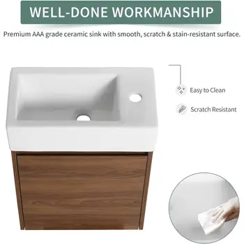세라믹 세면대와 나무 문 수납장이 있는 18인치 모던 벽걸이형 욕실 세면대 8 best sales 욕실 세면대 수납장 - №2