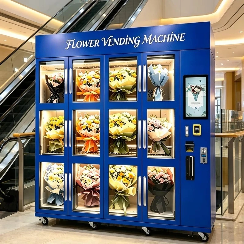 Luxury Smart Floral Vending Machine, Built-in Refrigerated Storage Locker, Custom Touchscreen UI & Cloud Remote Control System