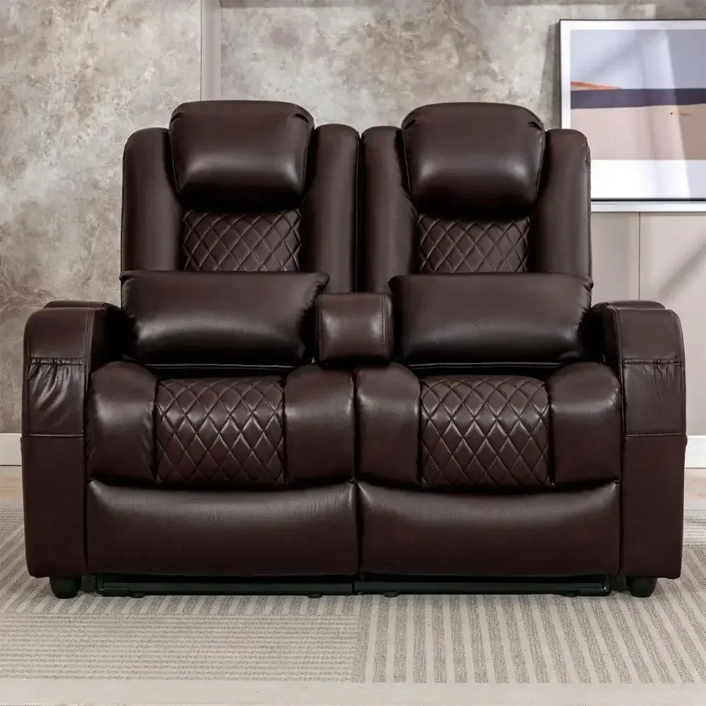 

Brown Leather Recliner Sofa with Cup Holders, 135° Reclining Loveseat and 2 Pillows
