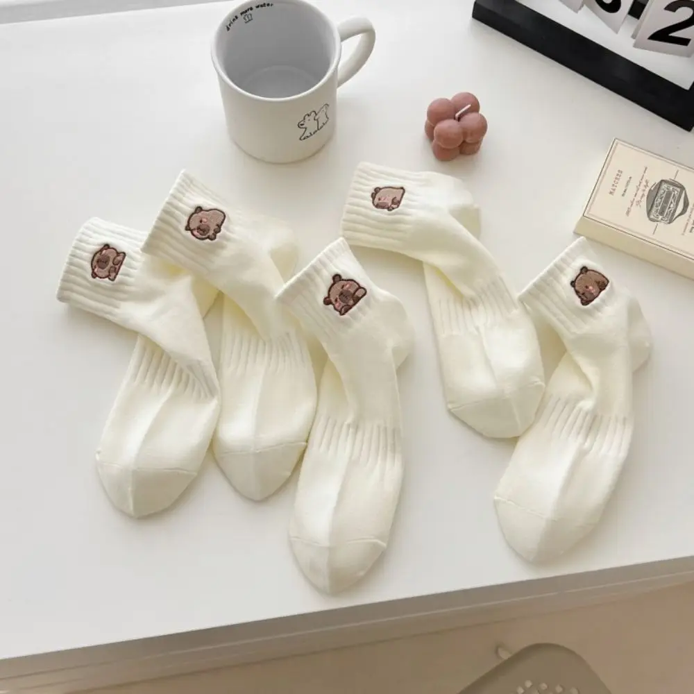 Comfortable Cartoon Capybara Socks Elastic White Cotton Socks Soft Breathable Summer Hosiery Daily