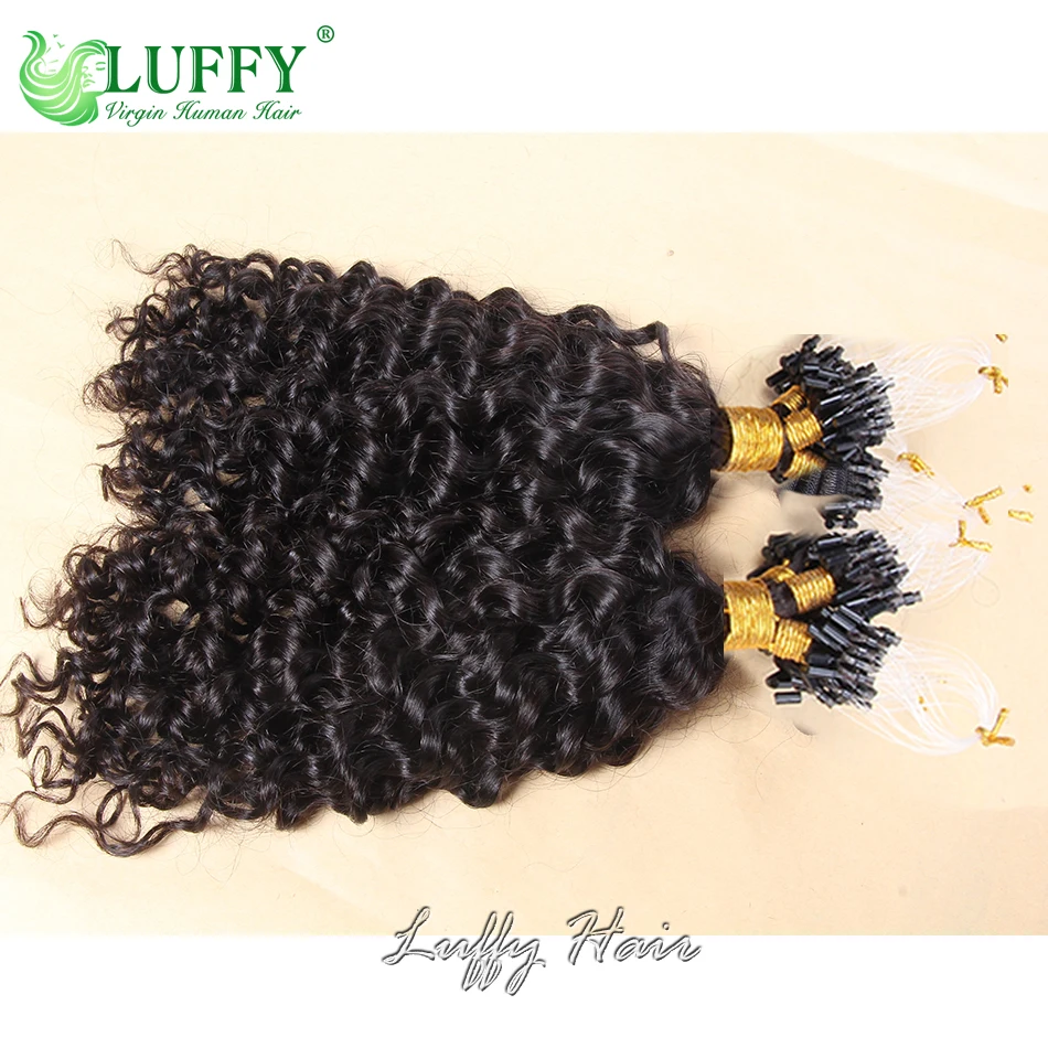 Profunda Curly Micro Loop Extensão de cabelo humano para mulheres negras, cabelo brasileiro pré ligado, micro grânulos anel, cabelo Microlink macio