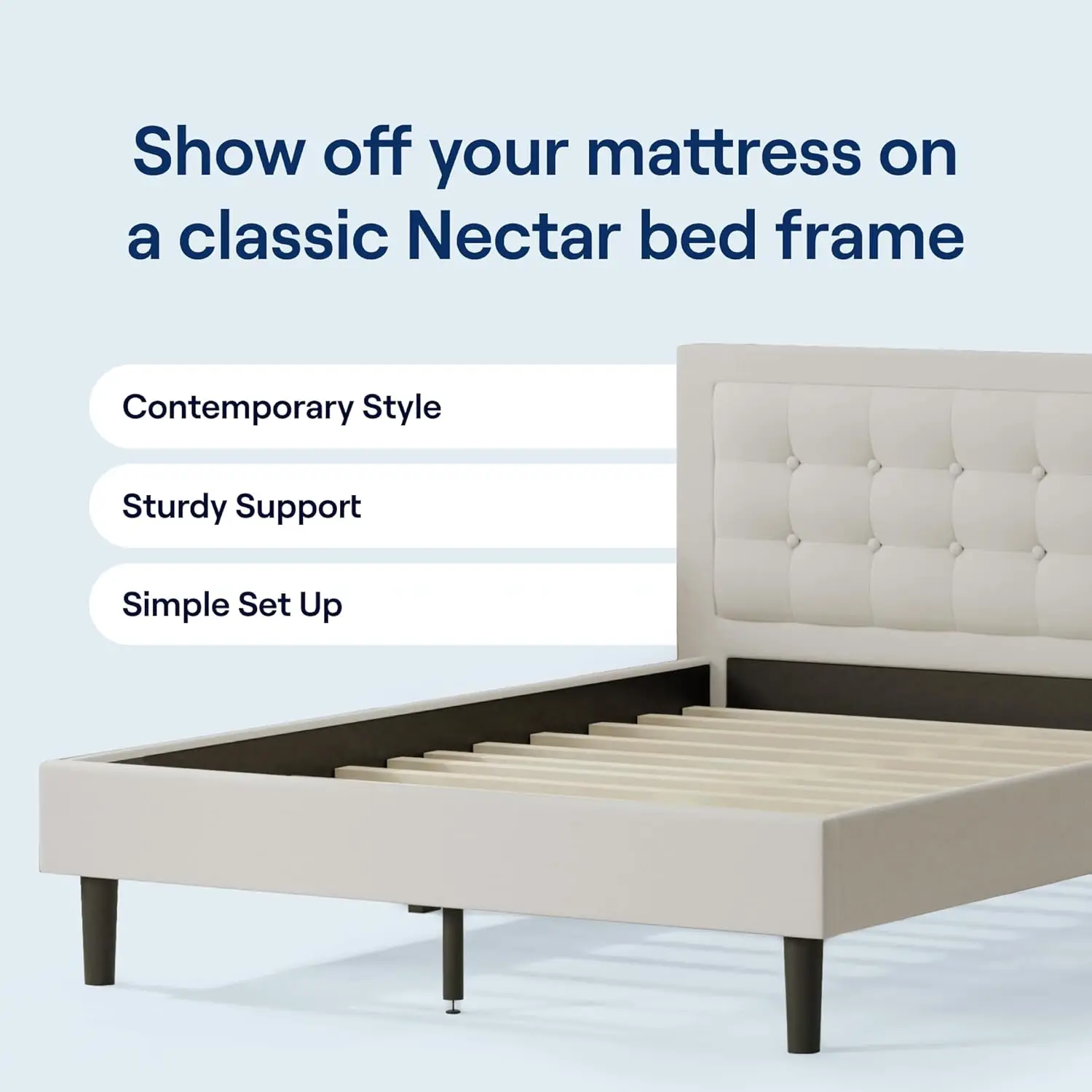 Nectar Bed Frame & Headboard Linen King  8 Inch Legs and Sturdy Wooden Slats for Support Contemporary and Durable Upholst